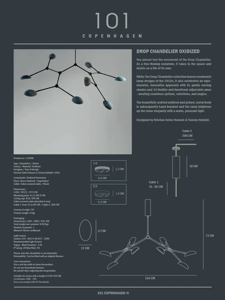 Drop Chandelier, oxidized fra 101 Copenhagen - 6 - Jacobsen Plus