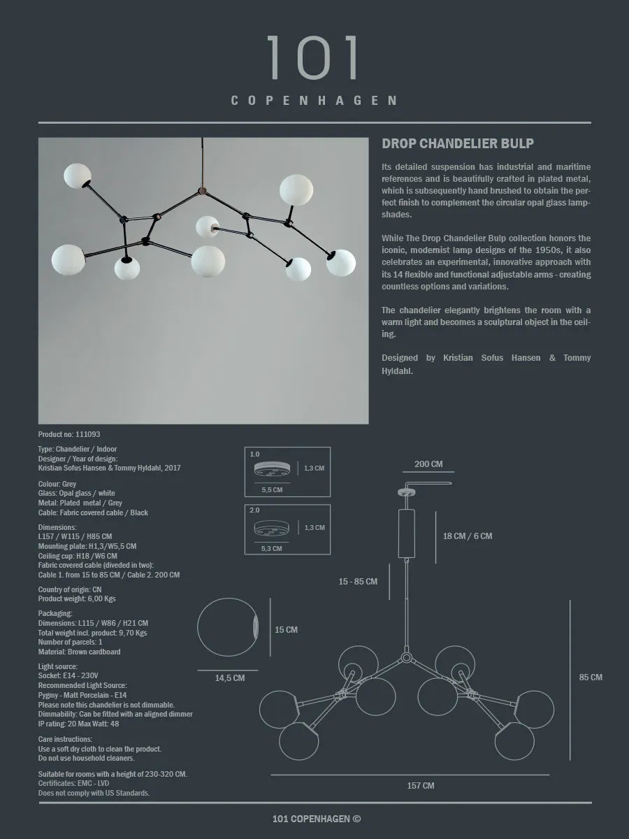 Drop Bulp Chandelier, grey fra 101 Copenhagen