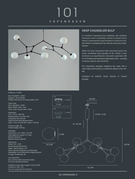 Drop Bulp Chandelier, grey fra 101 Copenhagen - 5 - Jacobsen Plus