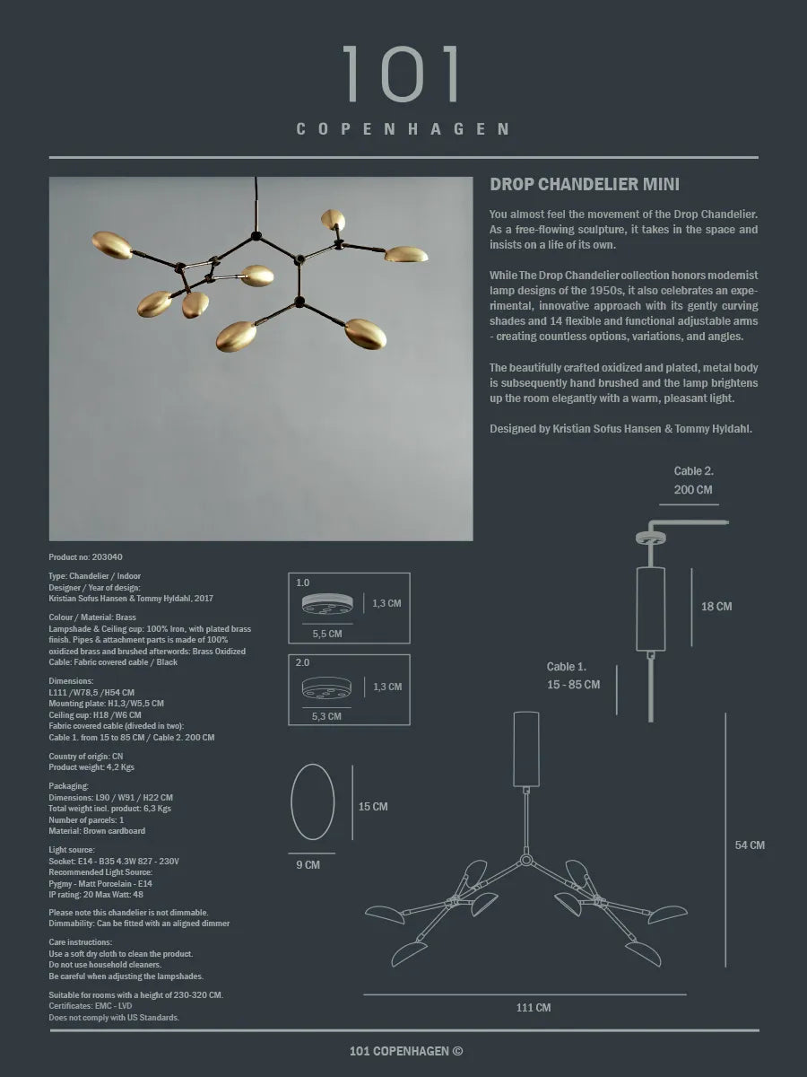Drop Chandelier, mini brass fra 101 Copenhagen - 6 - Jacobsen Plus