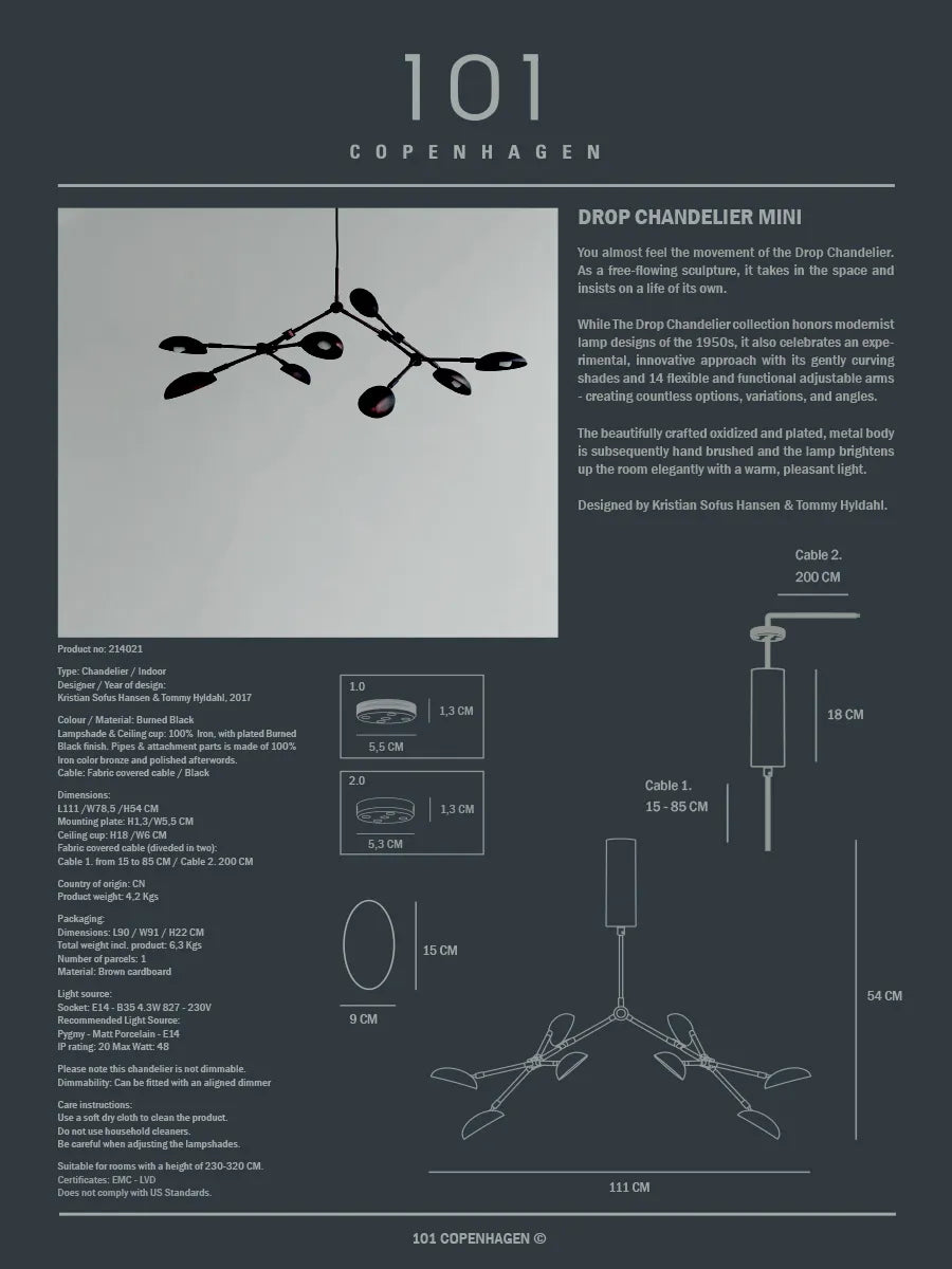 Drop Chandelier, mini burned black fra 101 Copenhagen