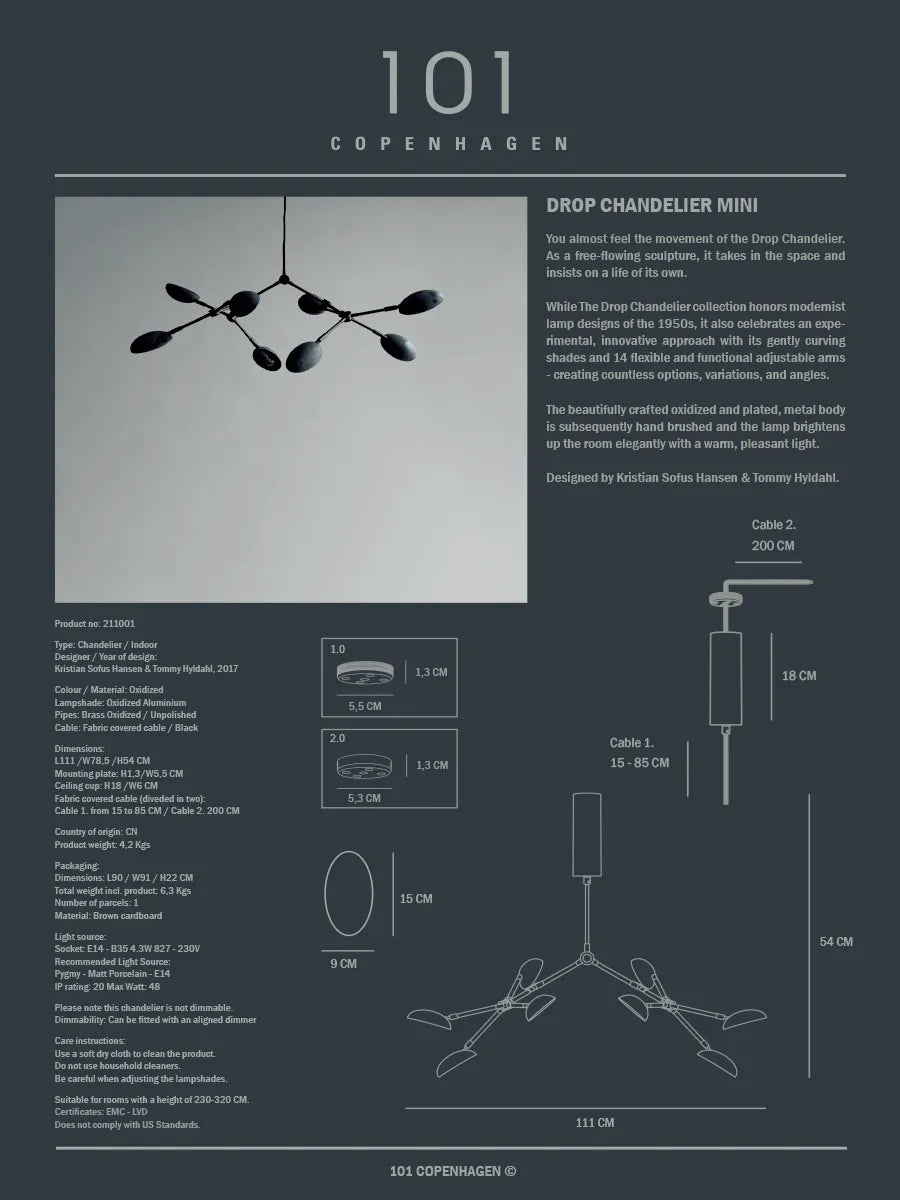 Drop Chandelier, mini oxidized fra 101 Copenhagen