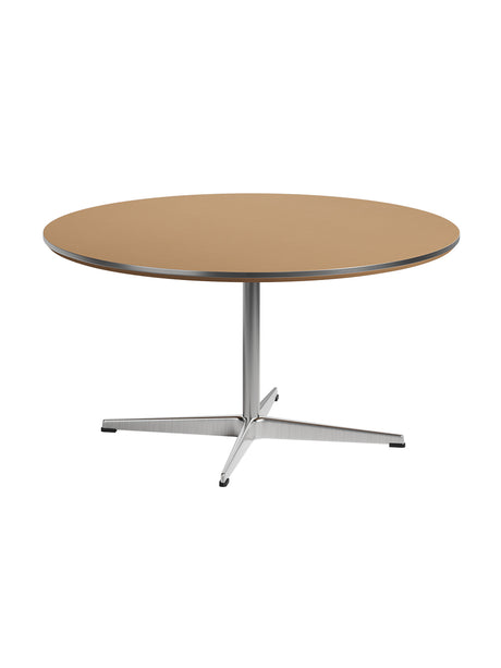 Piet Hein A223 Sofabord, Ø90 cm fra Fritz Hansen - Rusty Red laminat m. alukant - Krom stel - Jacobsen Plus