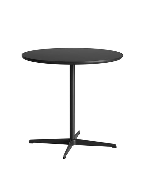 Piet Hein A622 cafébord, Ø75 cm fra Fritz Hansen - Rusty Red laminat m. alukant - Krom stel - Jacobsen Plus