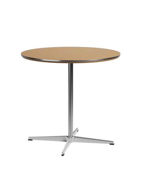 Piet Hein A622 cafébord, Ø75 cm fra Fritz Hansen - Rusty Red laminat m. alukant - Krom stel - Jacobsen Plus