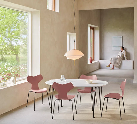 Piet Hein B612 Superellipse spisebord, 150 x 100 cm fra Fritz Hansen - Hvid laminat m. alukant - Jacobsen Plus