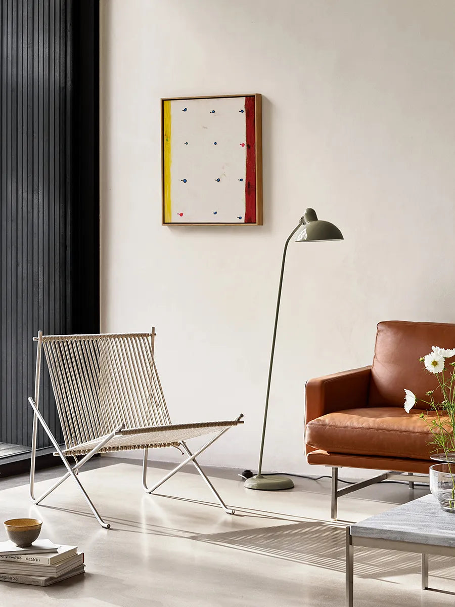 PK4 Loungestol i natur, stålstel af Poul Kjærholm