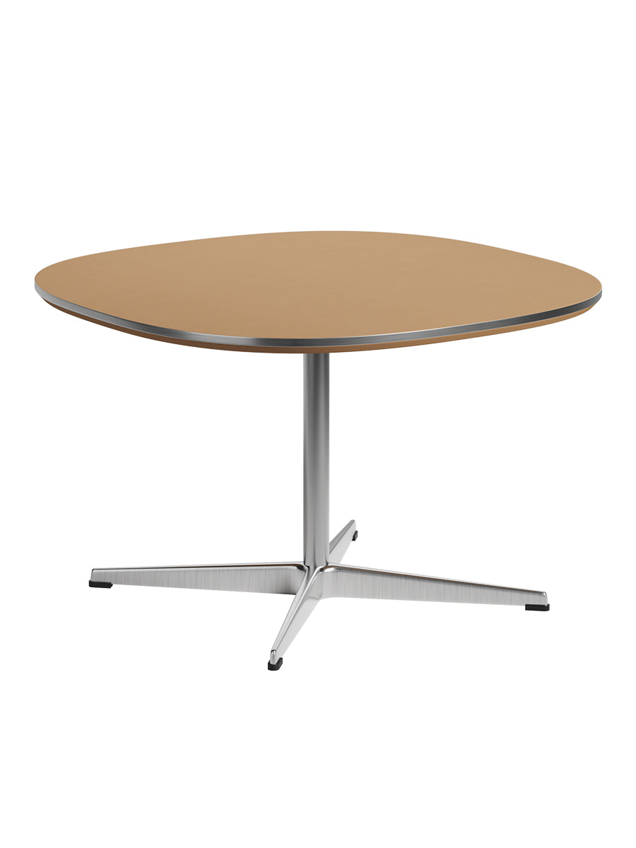 Piet Hein A202 Sofabord, 75 x 75 cm fra Fritz Hansen - Light Amber laminat m. alukant - Krom stel - Jacobsen Plus