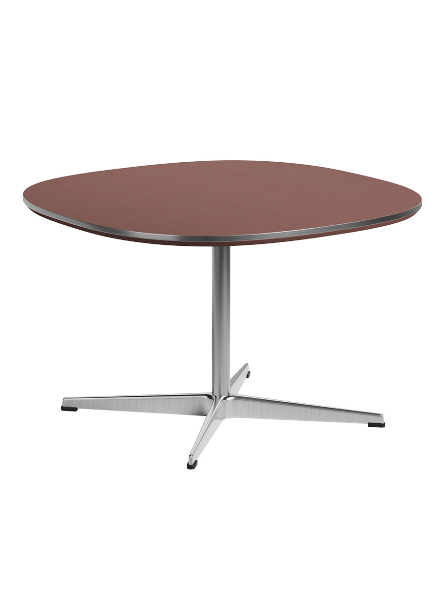 Piet Hein A202 Sofabord, 75 x 75 cm fra Fritz Hansen - Rusty Red laminat m. alukant - Krom stel - Jacobsen Plus
