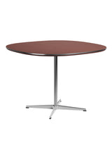 Piet Hein A603 cafébord, 100 x 100 cm fra Fritz Hansen - Rusty Red laminat m. alukant - Krom stel - Jacobsen Plus