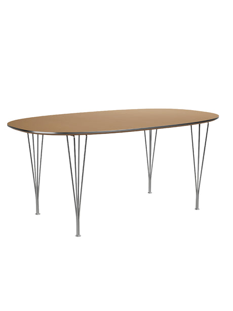Piet Hein B616 Superellipse spisebord, 170 x 100 cm fra Fritz Hansen - Light Amber laminat m. alukant - Krom stel - Jacobsen Plus