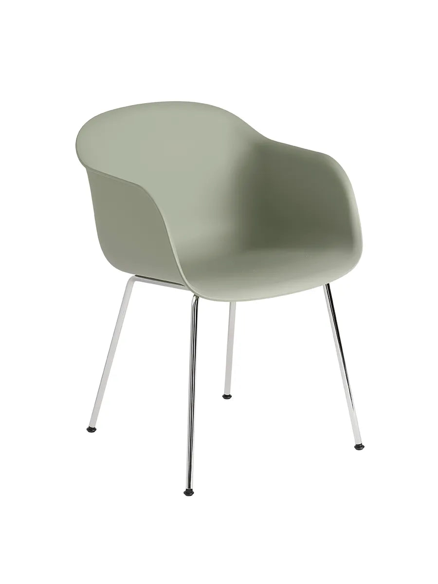 Fiber armchair Tube fra Muuto - Dusty green- chrome base - Jacobsen Plus