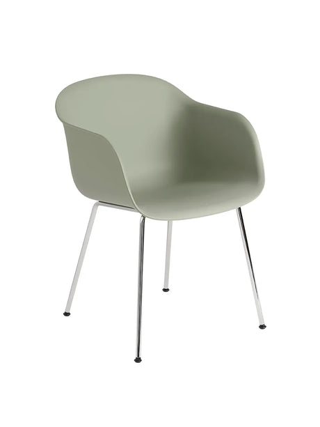 Fiber armchair Tube fra Muuto - Dusty green- chrome base - Jacobsen Plus