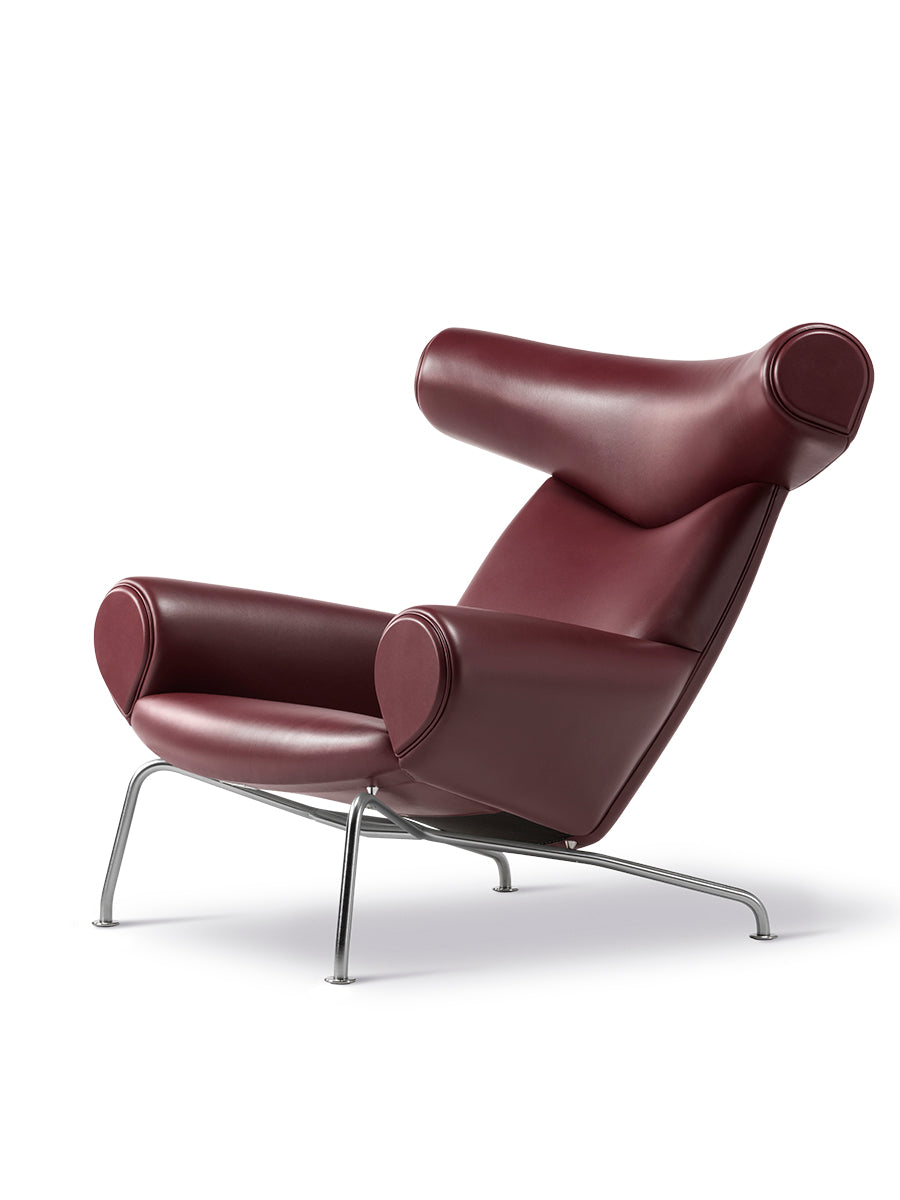 Ox Chair af Hans J. Wegner - Max 93 Indian Red læder - Børstet rustfrit stål stel - Jacobsen Plus