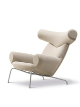 Ox Chair af Hans J. Wegner - Vidar 222 tekstil med keder i Omni 112 læder - Børstet rustfrit stål stel - Jacobsen Plus