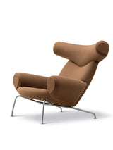 Ox Chair af Hans J. Wegner - Vidar 353 tekstil med keder i Max 91 læder - Børstet rustfrit stål stel - Jacobsen Plus