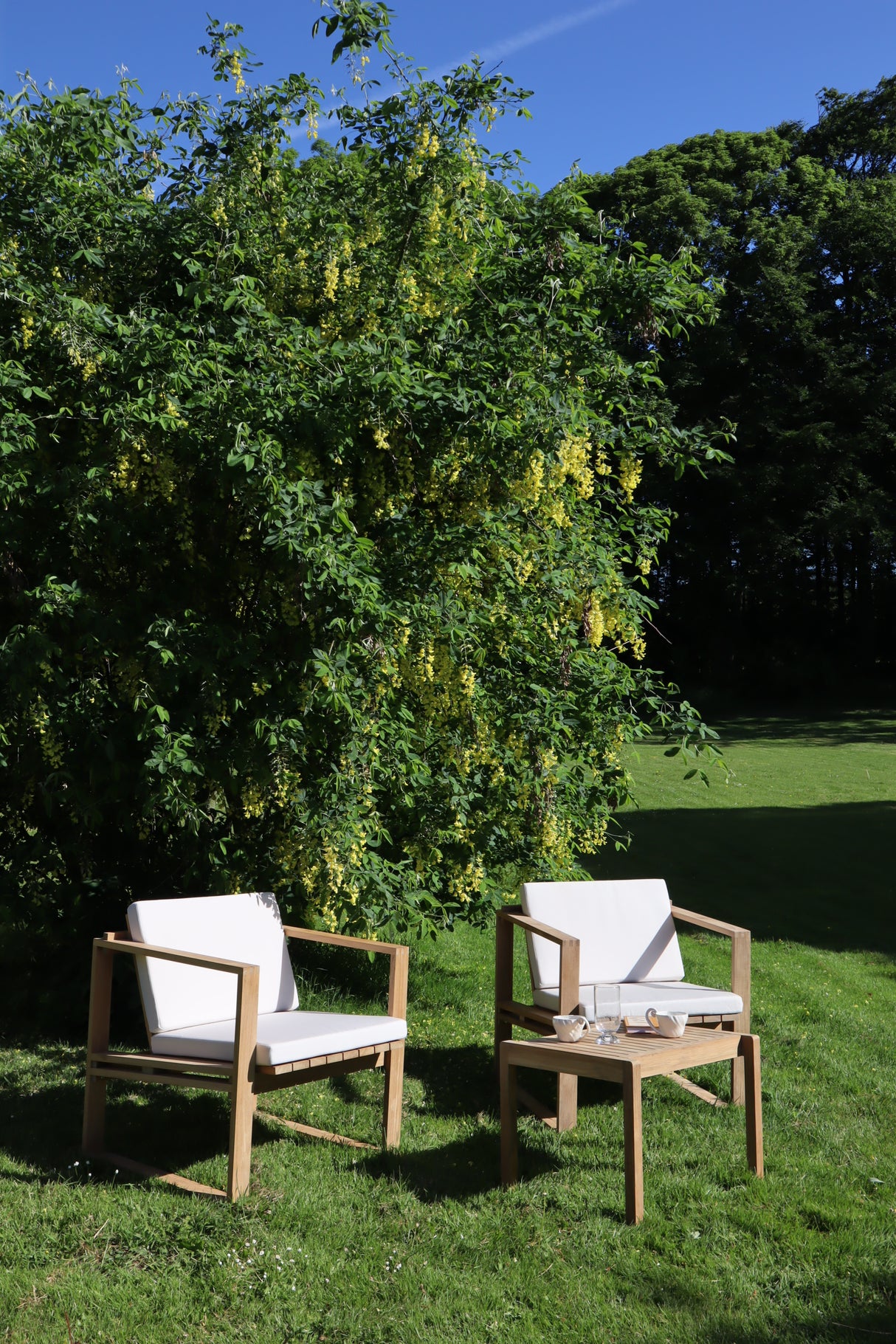 Bodil Kjær udendørs loungesæt i teak med 1 sidebord og 4 loungestole inkl. hynder fra Carl Hansen & Søn - 4 - Jacobsen Plus
