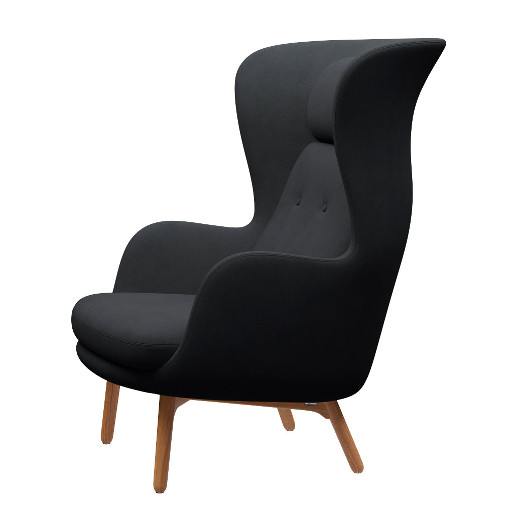 Ro Lænestol m. stel i eg fra Fritz Hansen - Christianshavn - 1174 Dark Grey - Jacobsen Plus