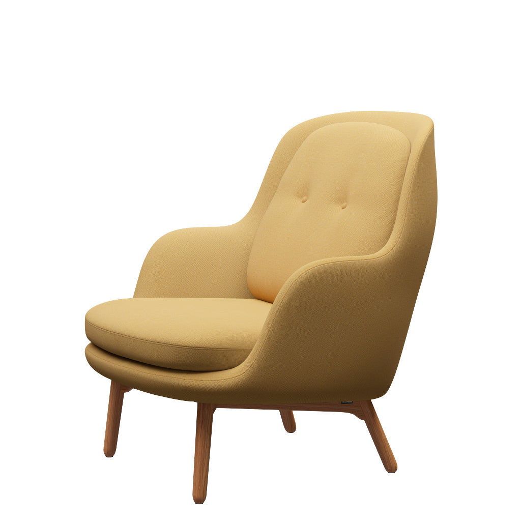 Fri Lænestol m. stel i eg fra Fritz Hansen - Christianshavn - 1110 Yellow - Jacobsen Plus