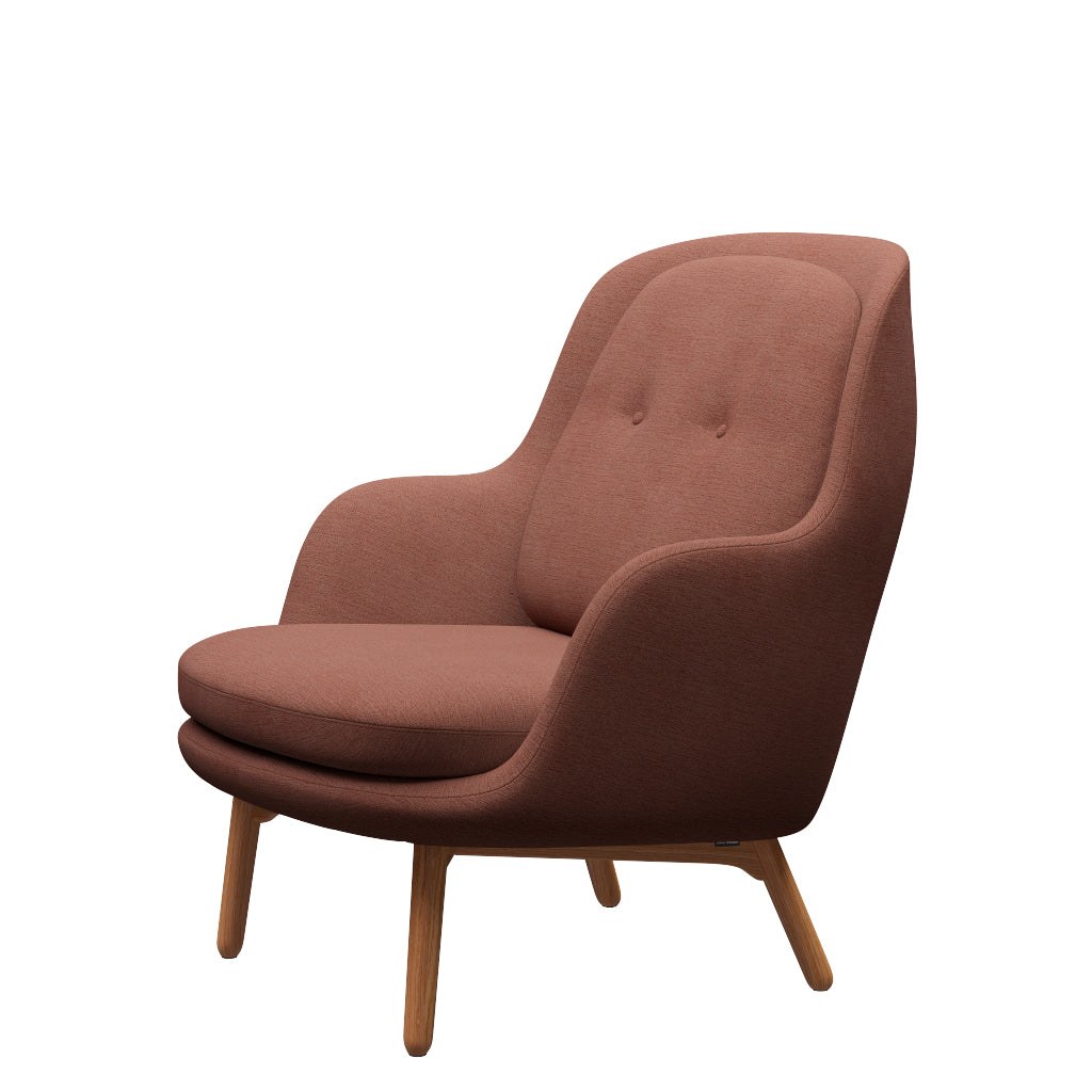 Fri Lænestol m. stel i eg fra Fritz Hansen - Christianshavn - 1132 Beige/Orange - Jacobsen Plus
