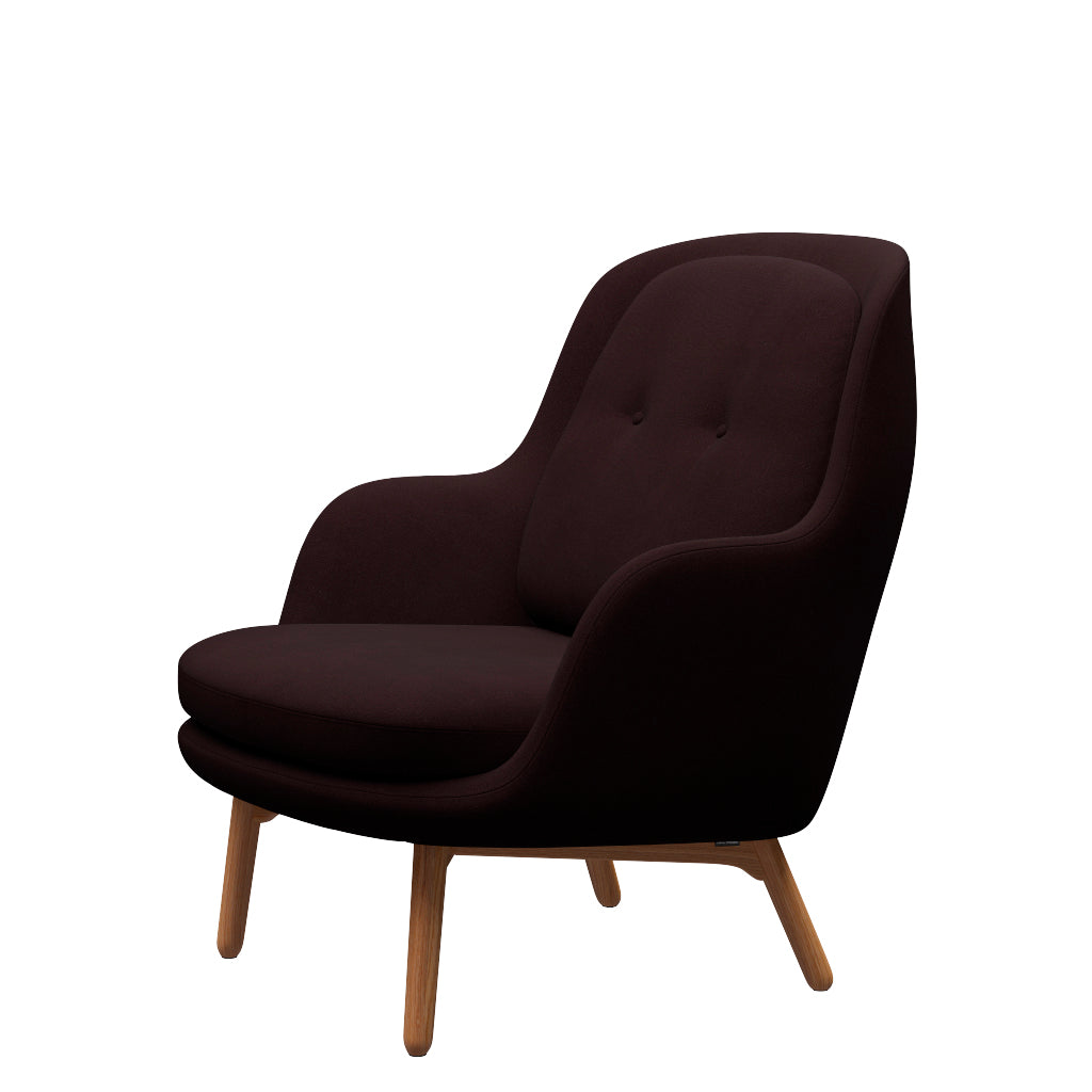 Fri Lænestol m. stel i eg fra Fritz Hansen - Christianshavn - 1142 Dark Red Uni - Jacobsen Plus