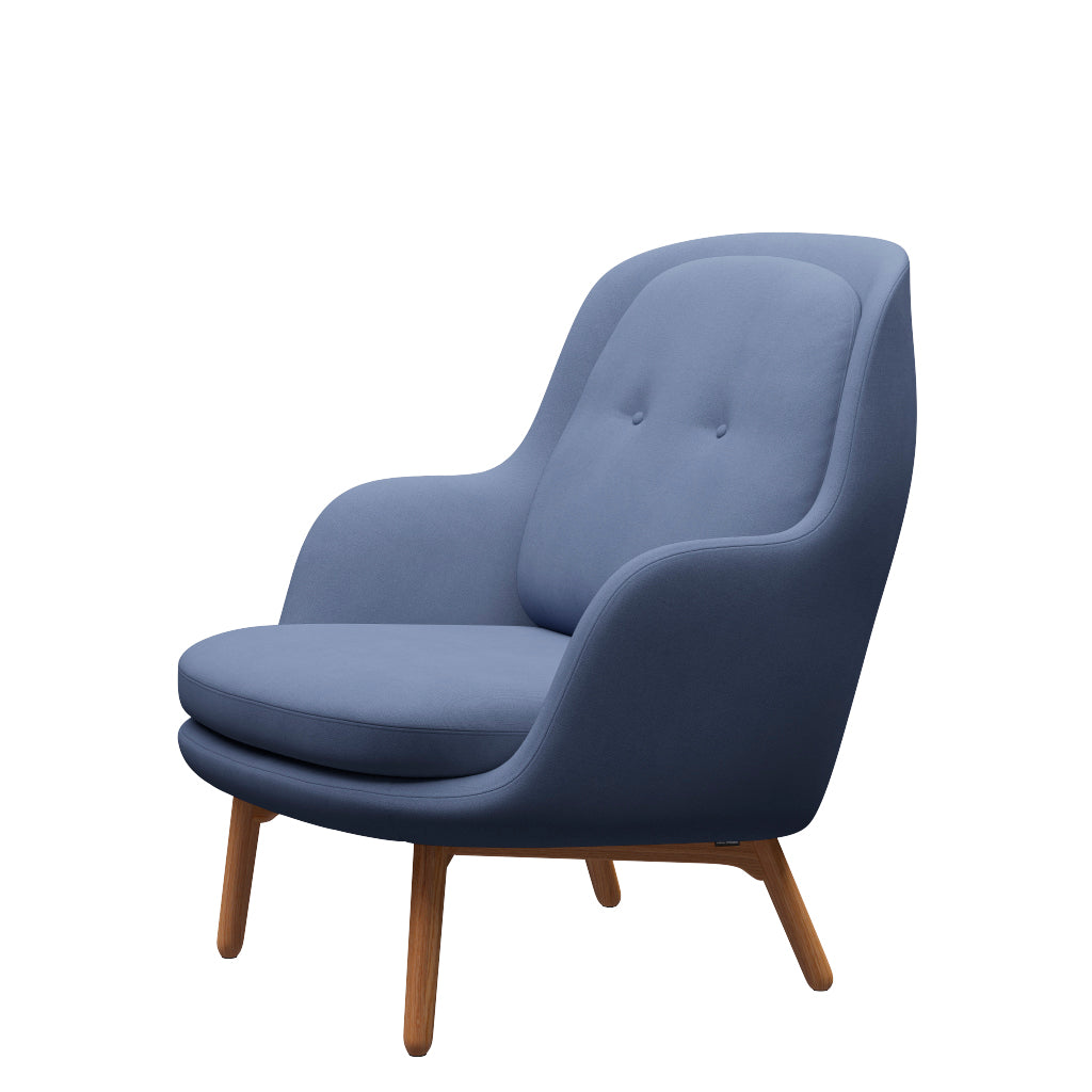 Fri Lænestol m. stel i eg fra Fritz Hansen - Christianshavn - 1151 Light Blue Uni - Jacobsen Plus