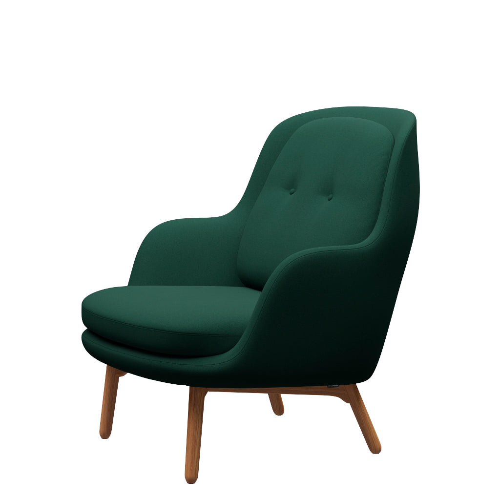 Fri Lænestol m. stel i eg fra Fritz Hansen - Christianshavn - 1160 Dark Green Uni - Jacobsen Plus