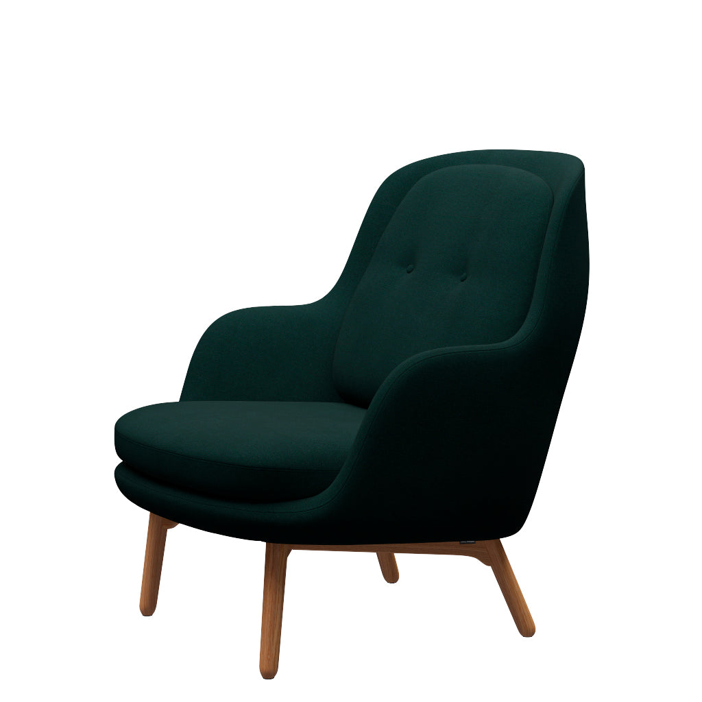Fri Lænestol m. stel i eg fra Fritz Hansen - Christianshavn - 1161 Dark Green - Jacobsen Plus