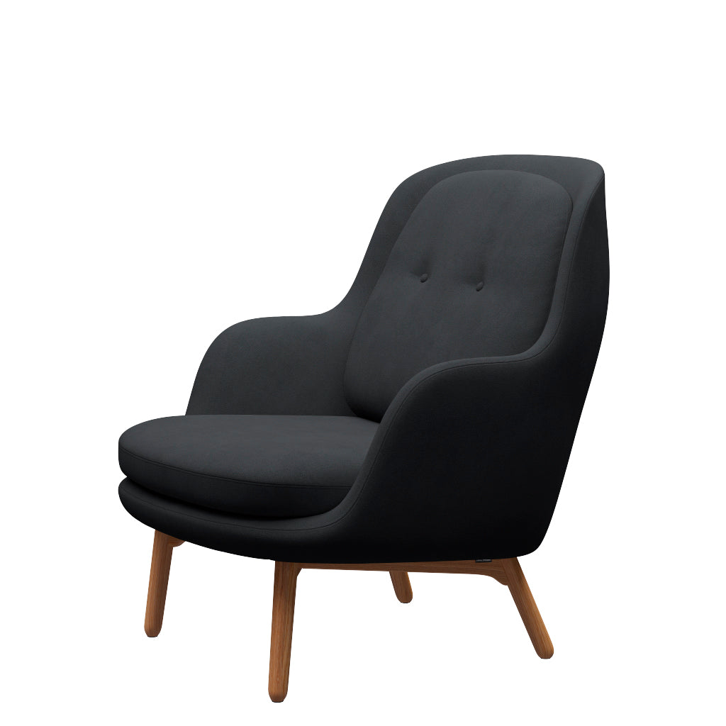 Fri Lænestol m. stel i eg fra Fritz Hansen - Christianshavn - 1174 Dark Grey - Jacobsen Plus