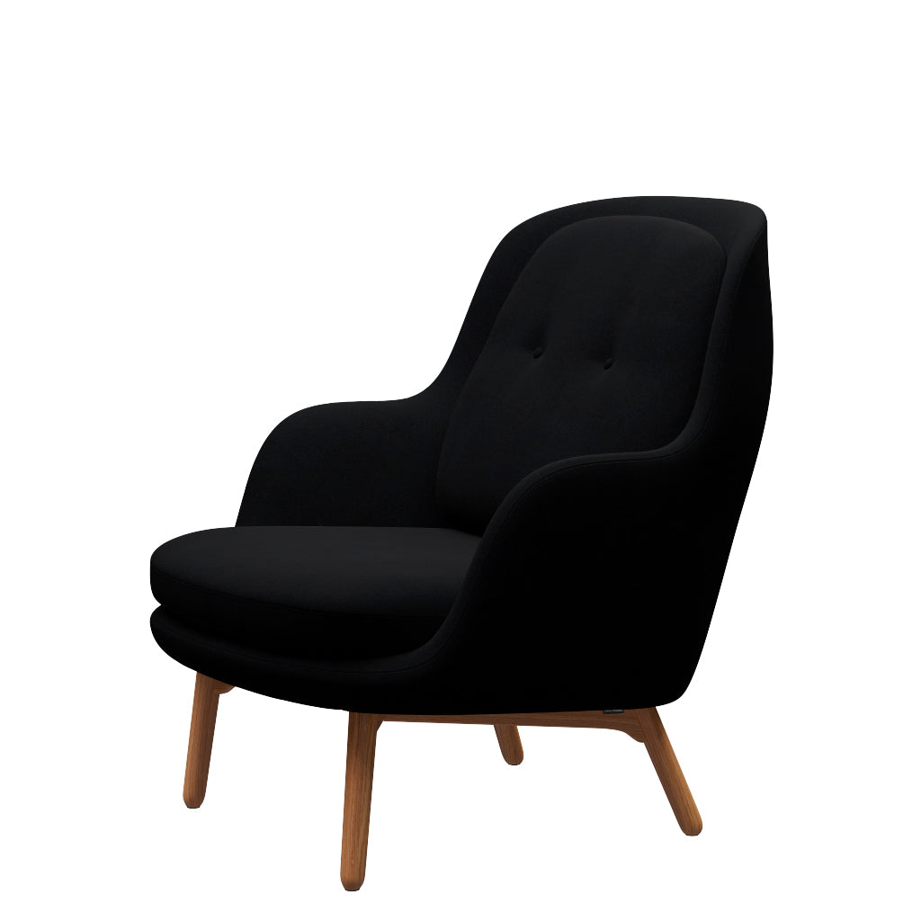 Fri Lænestol m. stel i eg fra Fritz Hansen - Christianshavn - 1175 Black Uni - Jacobsen Plus