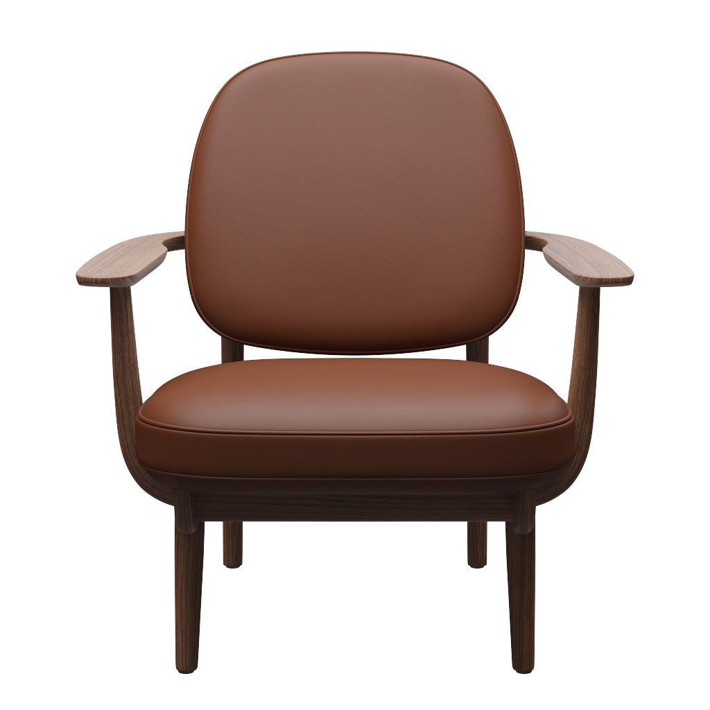 Fred Lænestol, valnødbejdset eg fra Fritz Hansen - Aura læder - Cognac - Jacobsen Plus