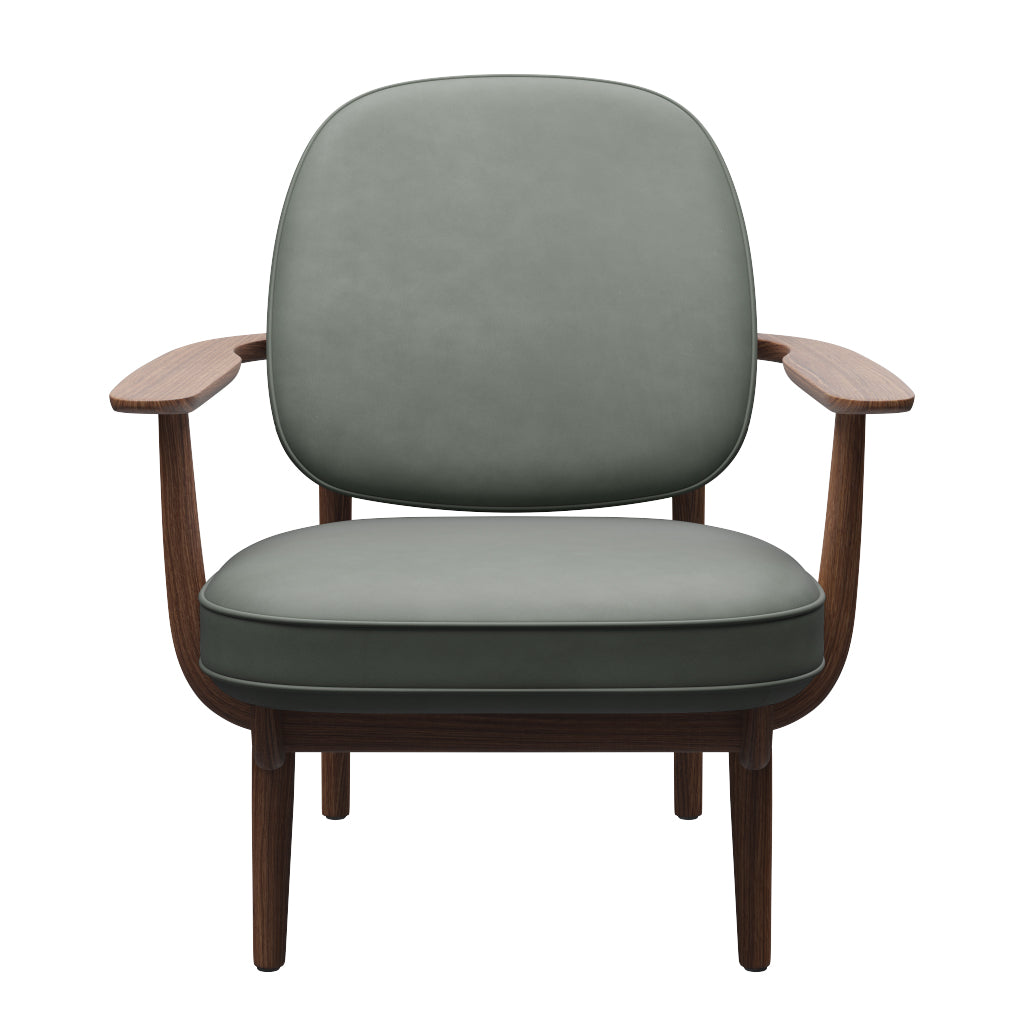 Fred Lænestol, valnødbejdset eg fra Fritz Hansen - Grace læder - Concrete Grey - Jacobsen Plus