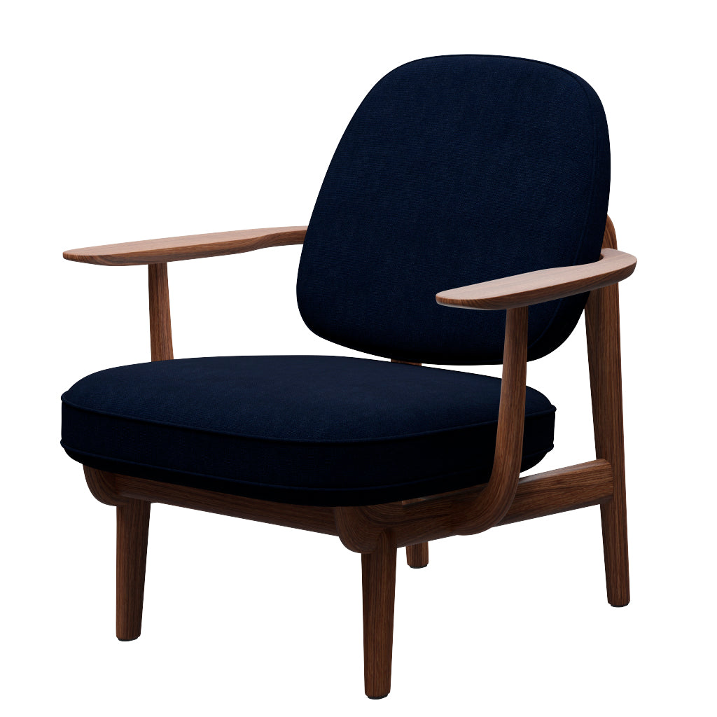 Fred Lænestol, valnødbejdset eg fra Fritz Hansen - Hallingdal - 764 Royal Blue - Jacobsen Plus