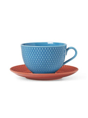 Rhombe Tekop m. underkop blå/terracotta fra Lyngby Porcelæn