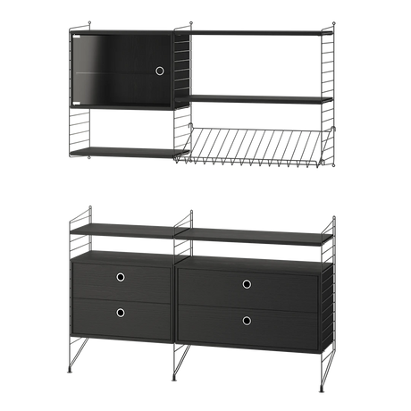 Reol, Living room T fra String - Sort - sort ask - Jacobsen Plus