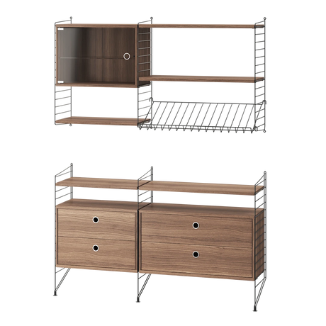 Reol, Living room T fra String - Sort - valnød - Jacobsen Plus