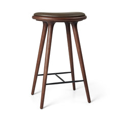 High Stool, brun bøg, Nuance Dark Brown læder, 74 cm, høj barstol fra Mater