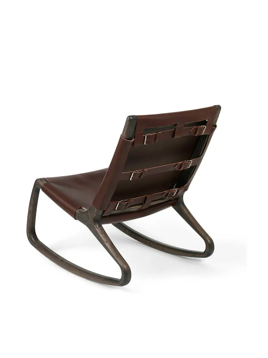 Rocker gyngestol, grå eg med mustang farvet læder fra Mater