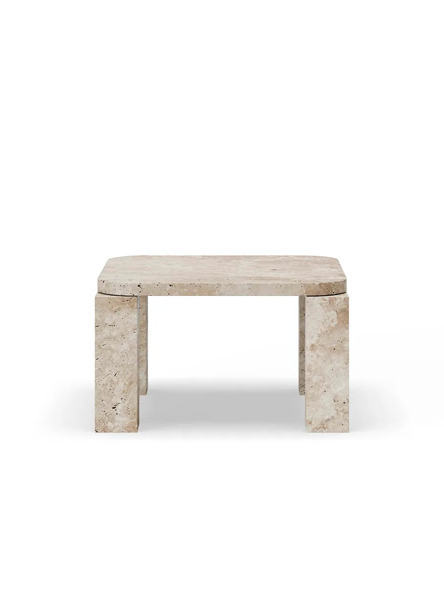 Atlas Sofabord 600x600, Unfilled Travertine fra New Works