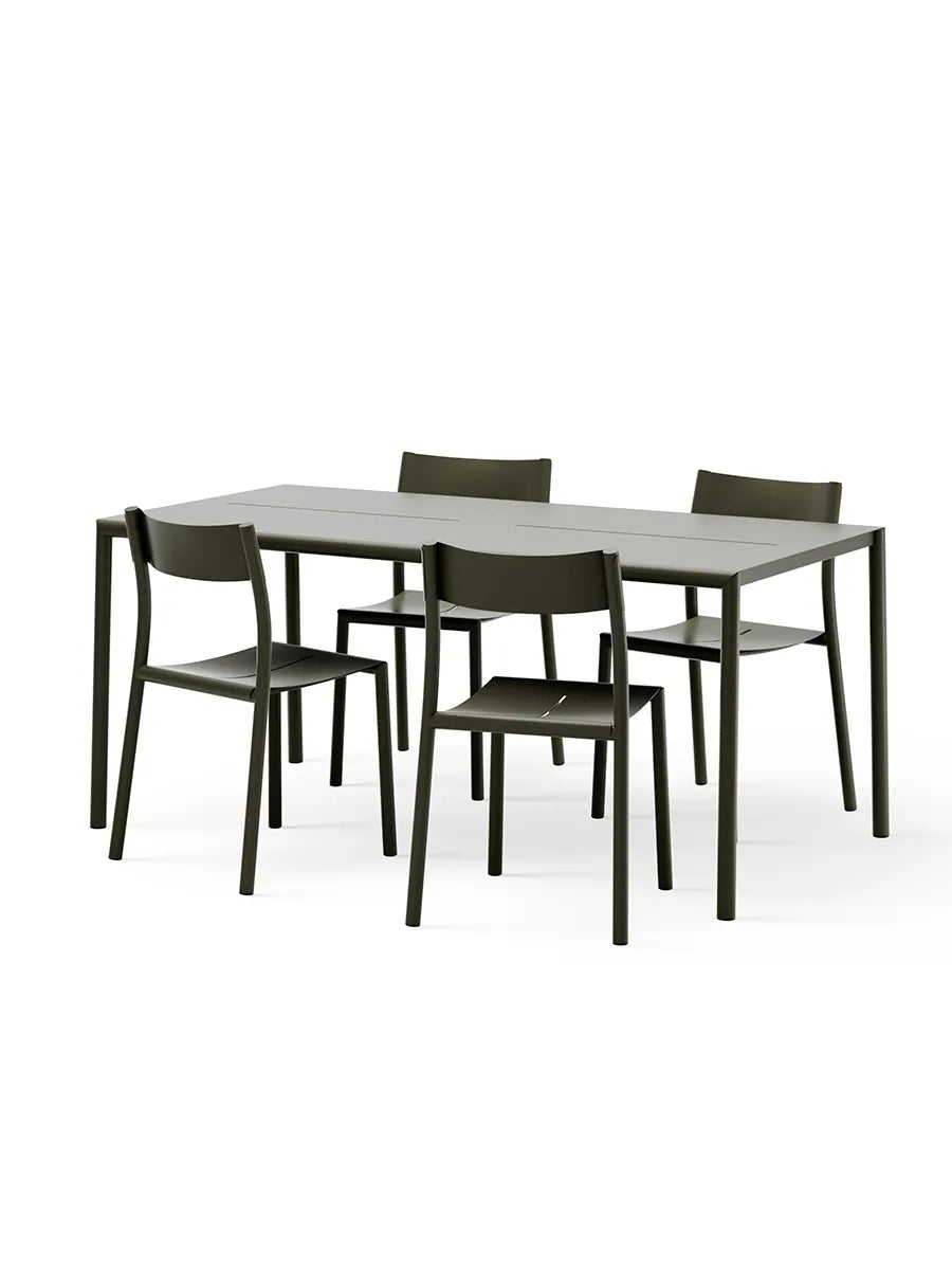 May sæt, 4 stole og bord 170x85 i dark green fra New Works
