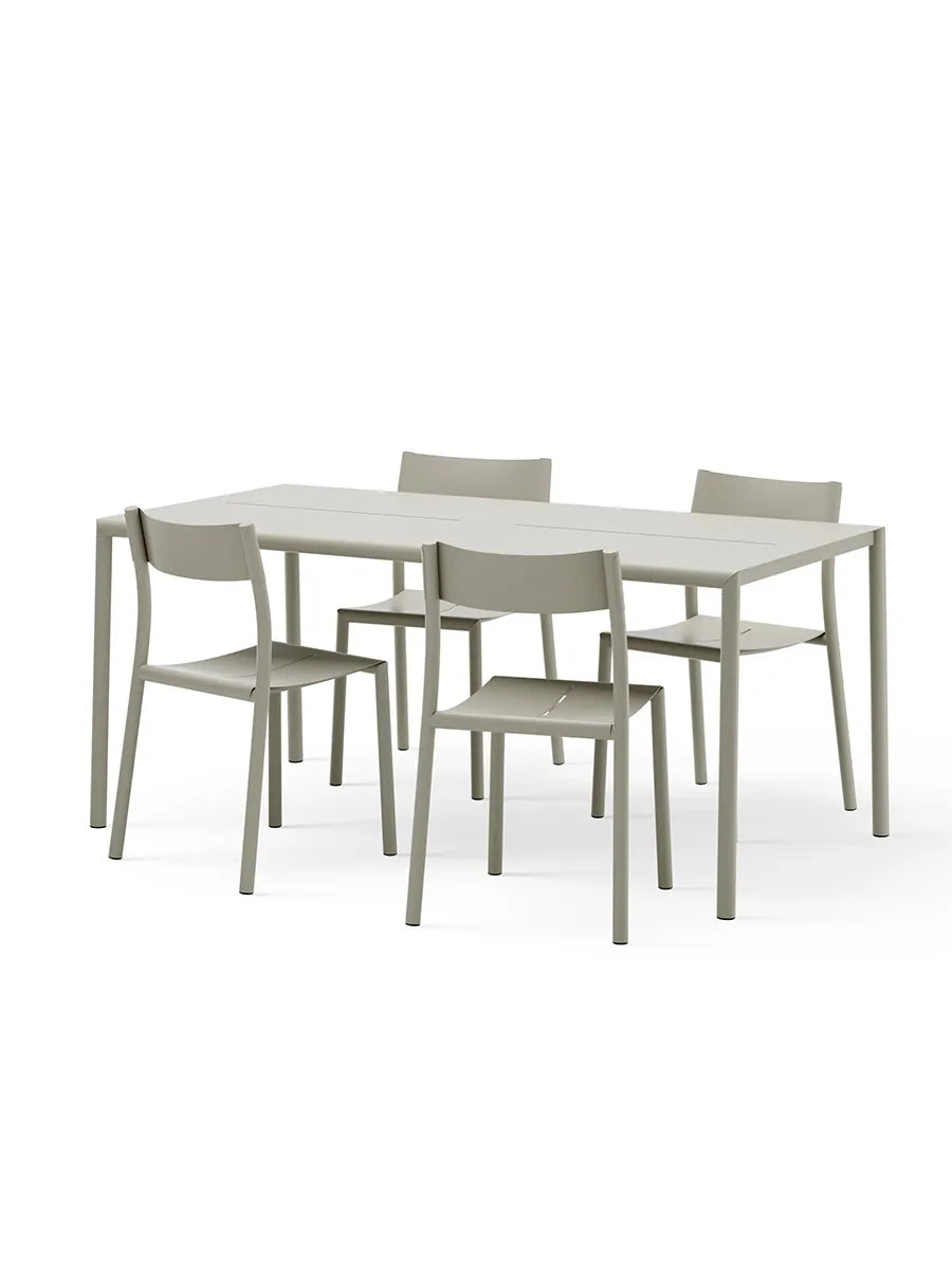 May sæt, 4 stole og bord 170x85 i light grey fra New Works