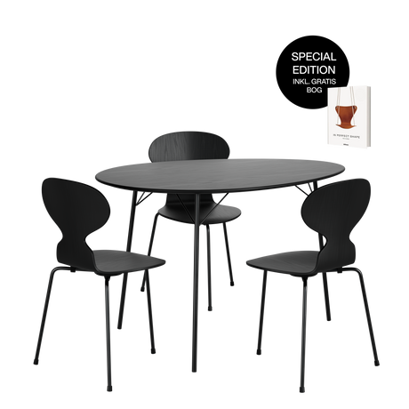 Arne Jacobsen Signatursæt: Special Edition Æggebordet m. 3 Myren Stole - Sort - 1 - Jacobsen Plus