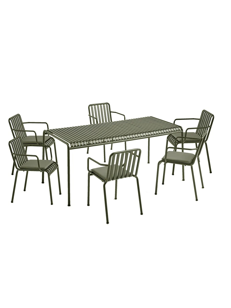 Palissade sæt, 6 armstole og bord i olive fra HAY