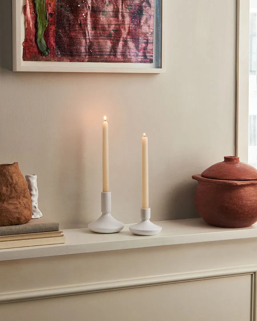 Royal Copenhagen Hvid Riflet Lysestage, 8 cm