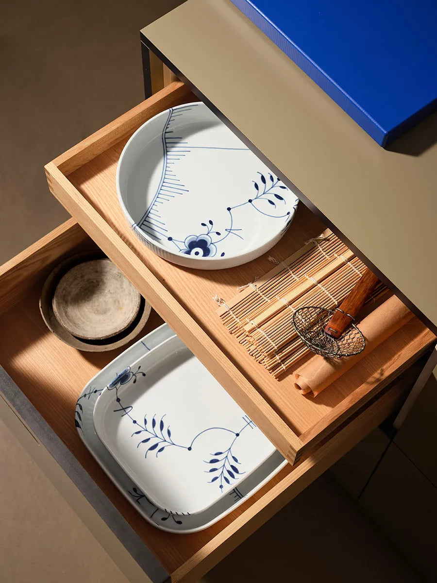 Royal Copenhagen Blå Mega Riflet, firkantet ovnfast fad 25 x 25cm