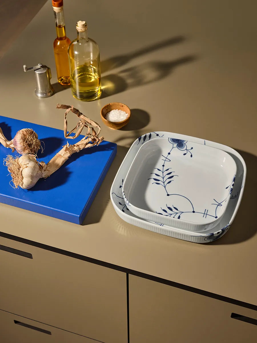 Royal Copenhagen Blå Mega Riflet, firkantet ovnfast fad 25 x 25cm