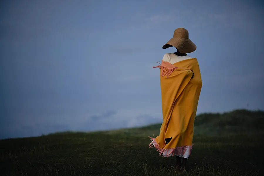 Franja Plaid, pink/yellow fra Silkeborg Uldspinderi