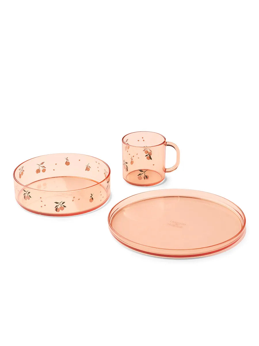 Siva Printed Tableware Set, peach/sea shell fra Liewood