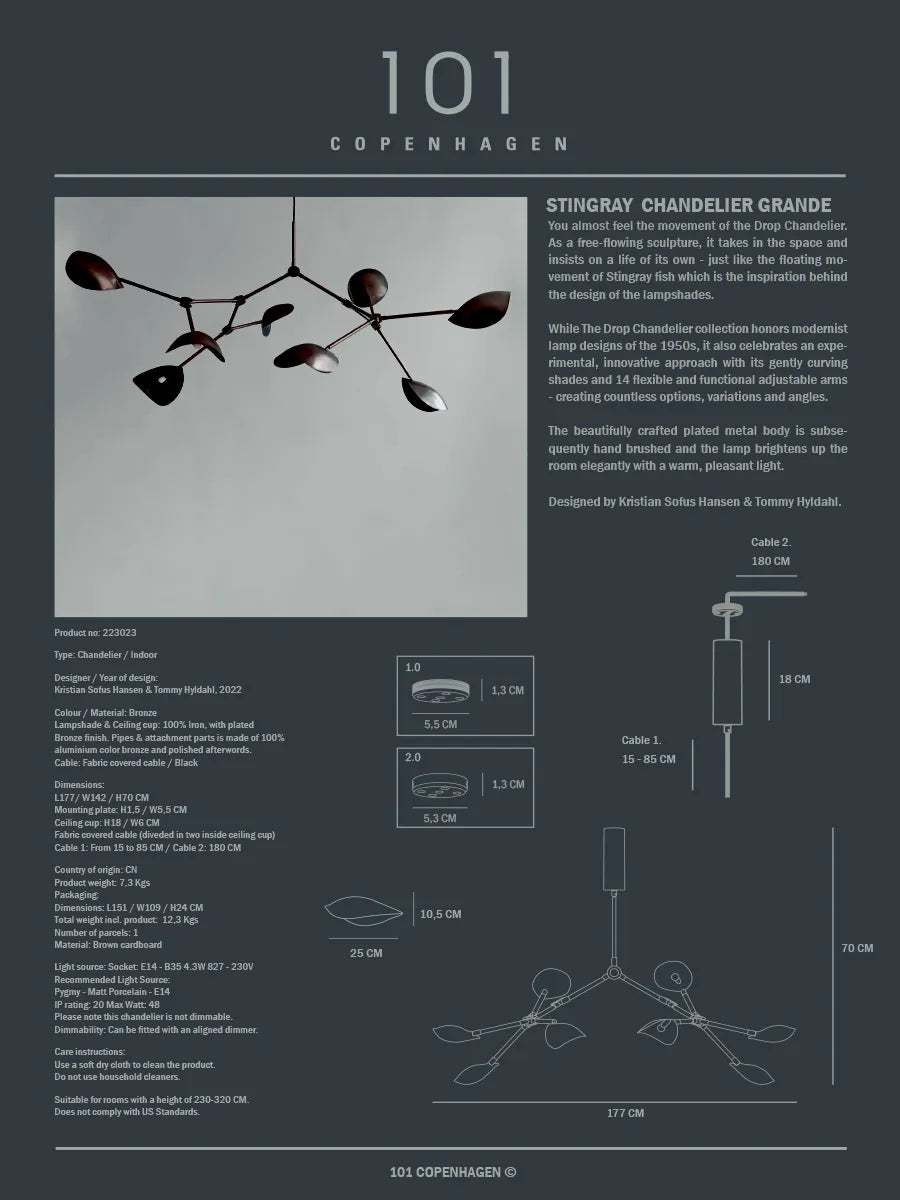 Stingray Chandelier, grande bronze fra 101 Copenhagen - 4 - Jacobsen Plus