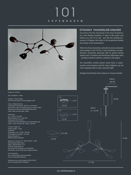Stingray Chandelier, grande fra 101 Copenhagen - Chrome - Jacobsen Plus